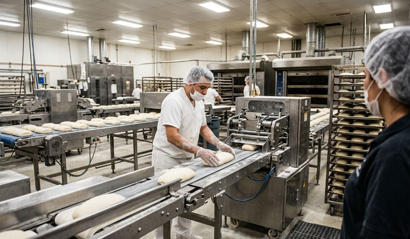 Commercial bakeries often use calcium propionate to inhibit mould growth and extend the shelf life of bread products.